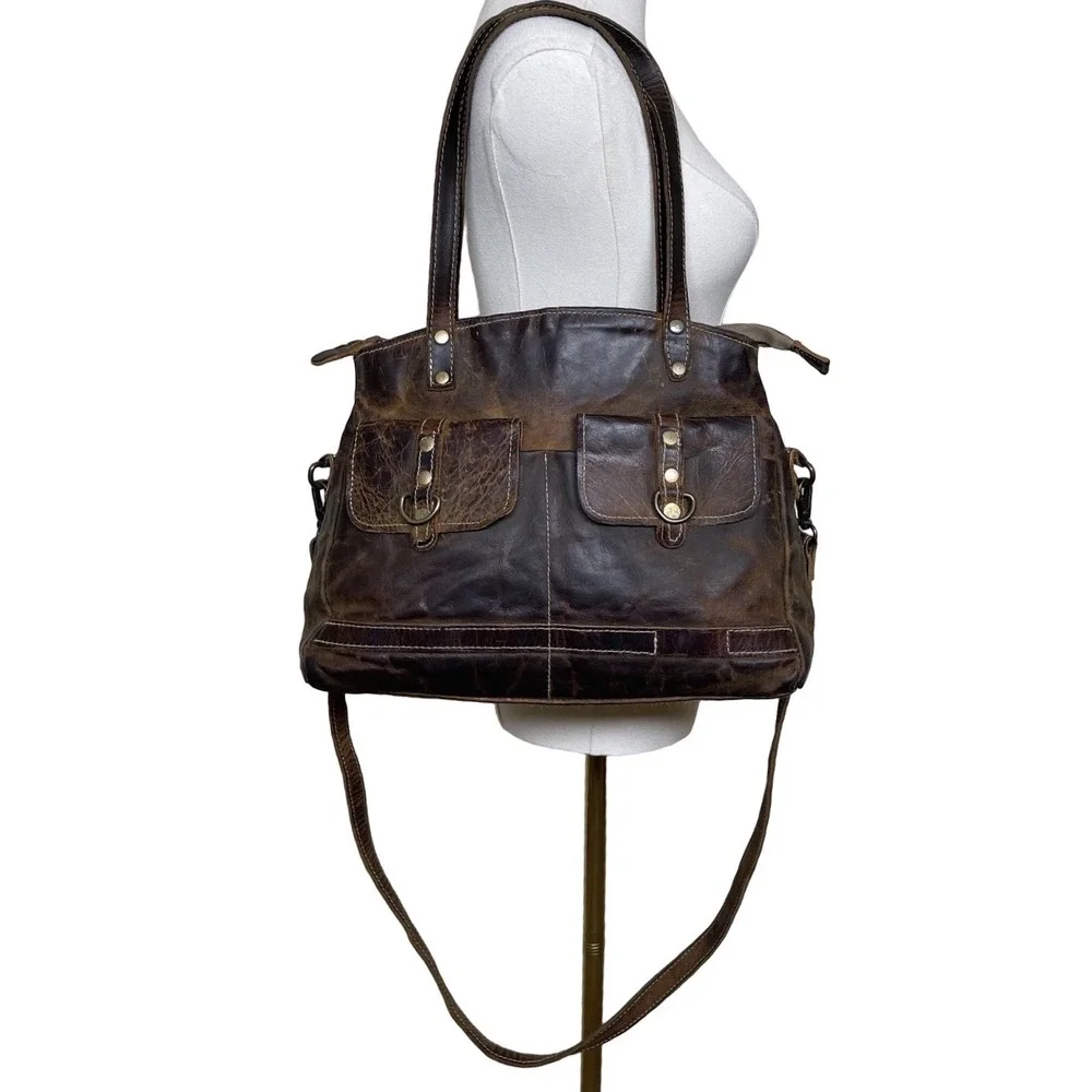 Myra Bag Distressed Brown Leather Satchel
